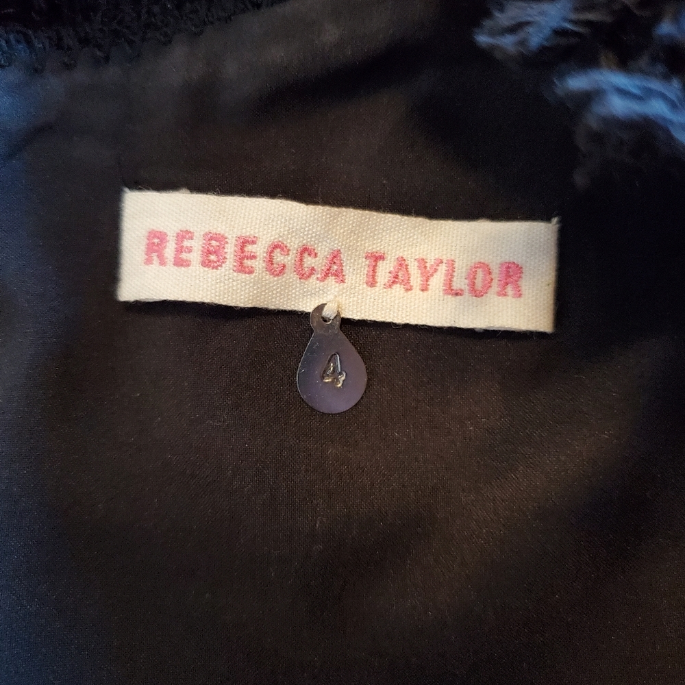 Rebecca Taylor Blue and Black Textured Dress with Leather Sleeves - Size 4 - Picture 4 of 5